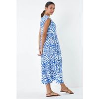 Roman Royal Blue Aztec Print Midi Smock Dress - Size 16 16 female