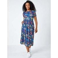 Roman Petite Floral Print Midi Stretch Dress 14 female