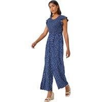 Roman Navy Polka Dot Shirred Pocket Jumpsuit - Size 18 18 female