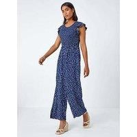 Roman Navy Polka Dot Shirred Pocket Jumpsuit - Size 20 20 female
