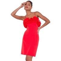Dusk Fashion Frill Detail Stretch Dress in Red - Size 10 10 female