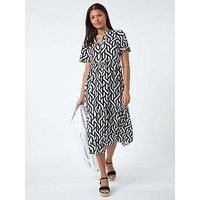 Roman Geometric Print Tiered Midi Dress 16 female