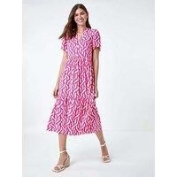 Roman Geometric Print Tiered Midi Dress 10 female