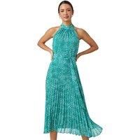 Roman Originals Halterneck Pleated Dress for Women UK Ladies Maxi Midi Sleeveless Formal Wedding Guest Bridemaids Cocktail Party Special Occasion Ascot Races Going Out Evening - Green White - Size 18