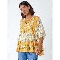 Floral Border Print Overshirt For Women UK - Ladies Roman Originals