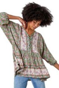 Floral Border Print Overshirt For Women UK - Ladies Roman Originals