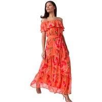 Floral Tiered Bardot Belted Dress for Women UK - Ladies Roman