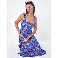 Floral Shirred Strap Midi Dress for Women UK - Ladies Roman