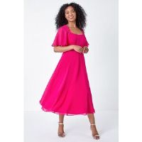 Roman Petite Shimmer Pleated Chiffon Midi Dress 8 female