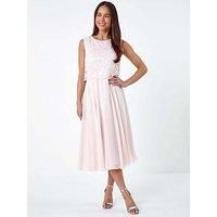 Roman Petite Chiffon Overlay Lace Midi Dress 10 female