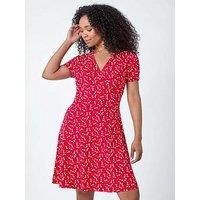 Roman Petite Ditsy Stretch Wrap Dress 10 female