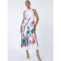 Roman Abstract Floral Pleat Detail Trapeze Dress 20 female