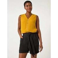 Roman Originals Stripe Print Button Detail Vest Top for Women UK - Ladies Everyday Holiday Spring Summer V-Neckline Comfy Soft Evening Vacation Work Party - Yellow - Size 10