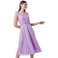 Roman Originals Sequin Wrap Detail Midi Dress for Women UK - Ladies Everyday Holiday Spring Summer V-Neckline Comfy Soft Evening Vacation Work Party - Lilac - Size 12