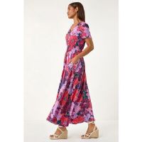 Roman Purple Floral Print Button Detail Maxi Dress - Size 18 18 female