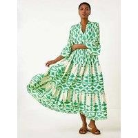 Roman Aztec Print Tiered Midi Smock Dress 16 female