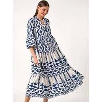 Roman Aztec Print Tiered Midi Smock Dress 16 female