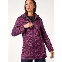 Roman Originals Wave Quilted Puffer Hooded Coat for Women UK - Ladies Everyday Autumn Winter Comfy Soft Evening Vacation Work Party Night Out - Magenta - Size 14