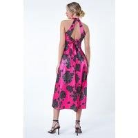 Dusk Floral Satin Look Halter Midi Dress
