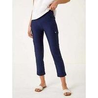 Roman Originals Cargo Trousers for Women UK Ladies Stretch Pants Turn Up High Waist Rise Pull On Leggings Smart Casual Slimming Work Office Fitted Autumn Winter Straight Leg - Navy - Size 16