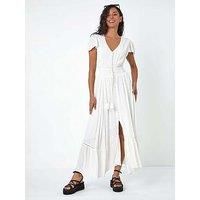 Dusk Fashion Button Front Shimmer Stripe Maxi Dress in Ivory - Size 10 10 female