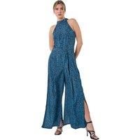 Spot Halter Neck Side Split Jumpsuit