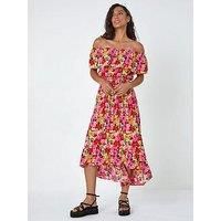 Dusk Floral Print Shirred Midi Dress 10 female