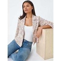 Roman Stripe Textured 3/4 Sleeve Cotton Blend Jacket 16 female