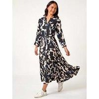 Roman Petite Abstract Print Button Midi Dress 8 female