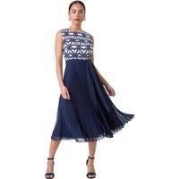 Roman Petite Geometric Print Pleated Midi Dress 16 female