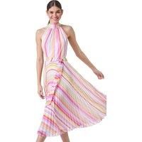 Roman Originals Halterneck Pleated Dress for Women UK Ladies Maxi Midi Sleeveless Formal Wedding Guest Bridemaids Cocktail Party Special Occasion Ascot Races Going Out Evening - Multi - Size 14