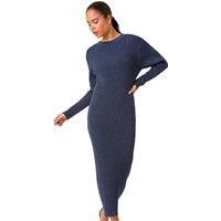 Roman Petite Shimmer Ribbed Knit Dress for Women UK - Ladies Everyday Autumn Winter Round Neckline Comfy Soft Evening Vacation Work Party Night Out - Petite Midnight Blue - Size 18