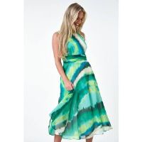 Roman Petite Sleeveless Abstract Print Midi Dress 10 female