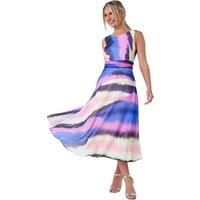 Roman Petite Purple Sleeveless Abstract Print Midi Dress - Size 14 14 female