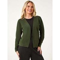 Roman Petite Plain Stretch Cardigan for Women UK - Ladies Autumn Everyday Winter Holiday Edge to Edge Comfy Long Sleeve Soft Thin Knit Jumper Desk to Dinner Sweaters - Petite Khaki - Size 8
