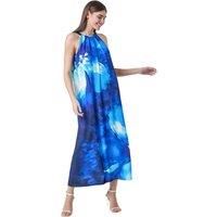 Roman Originals Floral Print Halterneck Midi Dress for Women UK - Ladies Everyday Holiday Spring Summer Comfy Soft Evening Vacation Work Party - Navy - Size 10