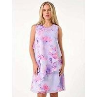 Roman Petite Lilac Floral Print Tiered Chiffon Dress - Size 8 8 female