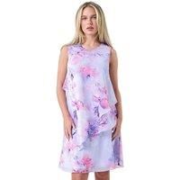 Roman Petite Abstract Tiered Chiffon Dress for Women UK - Ladies Everyday Holiday Spring Summer Round Neckline Comfy Soft Evening Vacation Work Party - Petite Lilac - Size 14