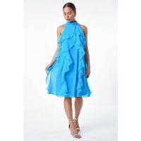 Roman Petite Halter Neck Ruffle Shift Dress 10 female