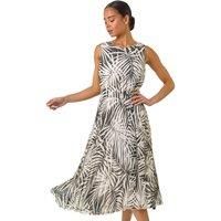 Roman Petite Leaf Print Pleated Midi Dress 18 female