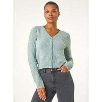 Roman Originals Shimmer V-Neck Ribbed Cardigan for Women UK - Ladies Everyday Autumn Winter V-Neckline Comfy Soft Evening Vacation Work Party Night Out - Sage - Size S
