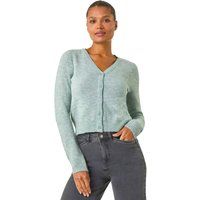 Roman Originals Shimmer V-Neck Ribbed Cardigan for Women UK - Ladies Everyday Autumn Winter V-Neckline Comfy Soft Evening Vacation Work Party Night Out - Sage - Size XXL