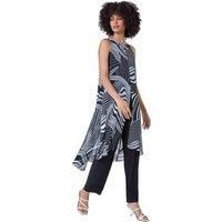 Roman Originals Full Length Printed Overlay Jumpsuit for Women UK - Ladies Everyday Holiday Spring Summer Round Neckline Comfy Soft Evening Vacation Work Party - Black Grey - Size 12