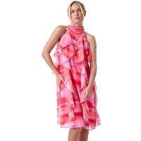 Roman Petite Abstract Halter Neck Ruffle Dress 10 female