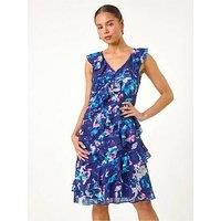 Roman Petite Abstract Print Ruffle Shift Dress 18 female