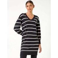 Roman Women's Stripe V-Neck Knit Jumper Dress in Black | Size: 10