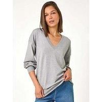 Roman Women's V-Neck Stretch Jumper in Grey | Size: 18