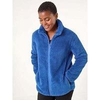Roman Originals Soft Sherpa Fleece Jacket for Women UK - Ladies Autumn Everyday Winter Holiday Pull-On Comfy Soft Vacation Work Teddy Coat - Royal Blue - Size S