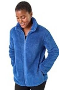 Roman Originals Soft Sherpa Fleece Jacket for Women UK - Ladies Autumn Everyday Winter Holiday Pull-On Comfy Soft Vacation Work Teddy Coat - Royal Blue - Size L
