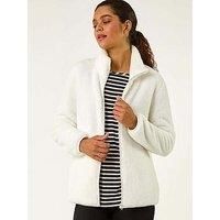 Roman Originals Soft Sherpa Fleece Jacket for Women UK - Ladies Autumn Everyday Winter Holiday Pull-On Comfy Soft Vacation Work Teddy Coat - White - Size M